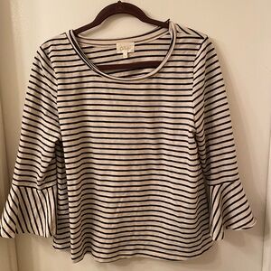 Deletta Black and Cream Striped Long Sleeve Top
